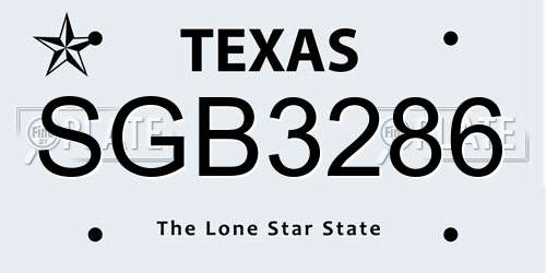SGB3286 Texas License Plate