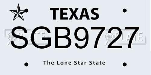 SGB9727 Texas License Plate
