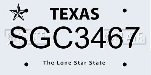 SGC3467 Texas License Plate
