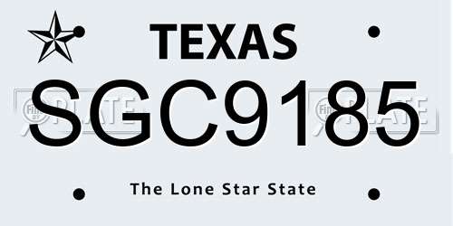 SGC9185 Texas License Plate