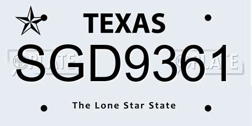 SGD9361 Texas License Plate