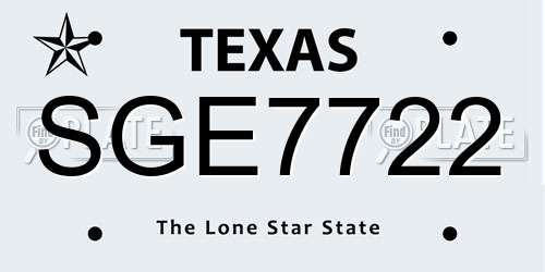 SGE7722 Texas License Plate