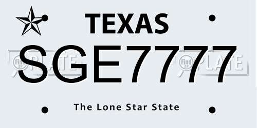 SGE7777 Texas License Plate