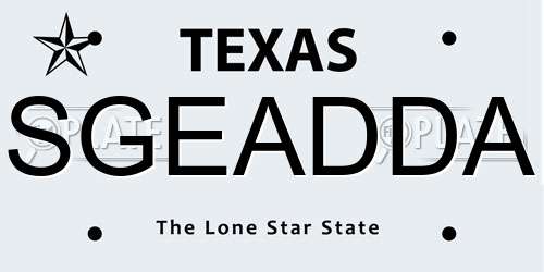 SGEADDA Texas License Plate