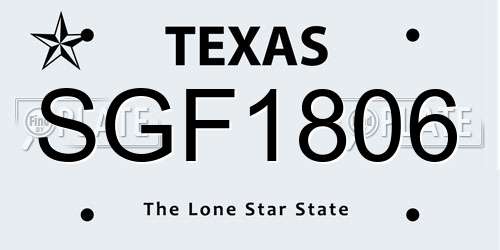 SGF1806 Texas License Plate