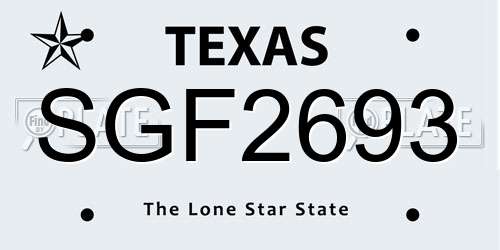SGF2693 Texas License Plate
