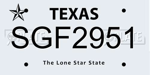 SGF2951 Texas License Plate