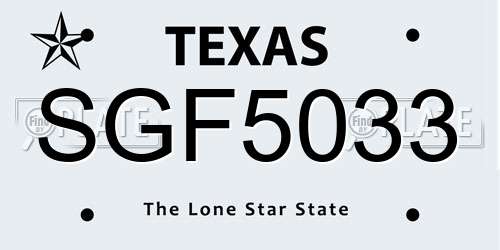 SGF5033 Texas License Plate