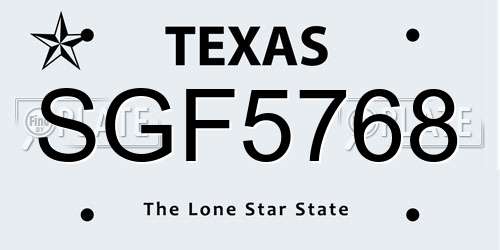 SGF5768 Texas License Plate