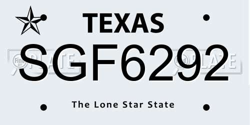 SGF6292 Texas License Plate
