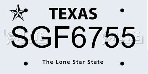 SGF6755 Texas License Plate