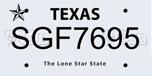 SGF7695 Texas License Plate