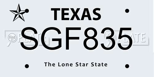 SGF835 Texas License Plate