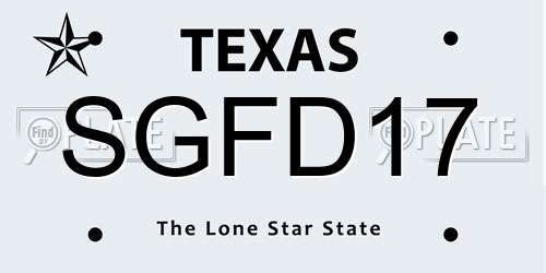 SGFD17 Texas License Plate