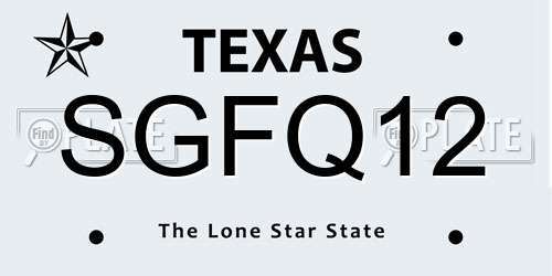 SGFQ12 Texas License Plate