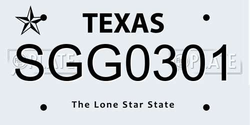 SGG0301 Texas License Plate