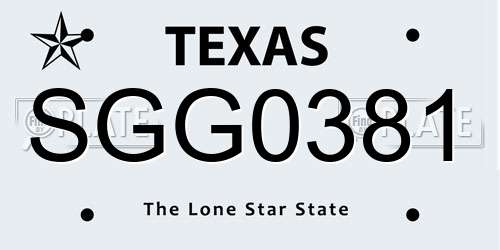 SGG0381 Texas License Plate
