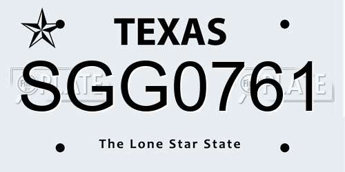 SGG0761 Texas License Plate