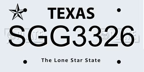 SGG3326 Texas License Plate