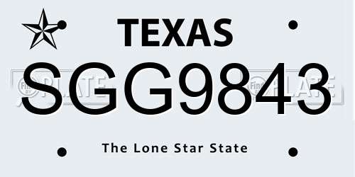 SGG9843 Texas License Plate