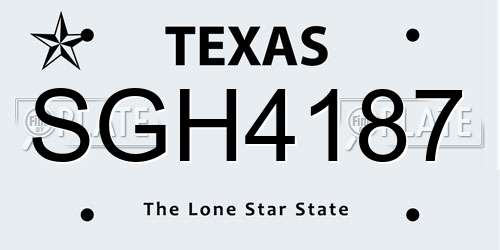 SGH4187 Texas License Plate