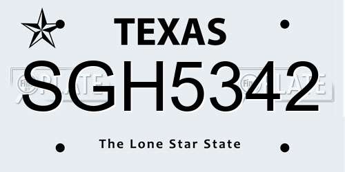 SGH5342 Texas License Plate