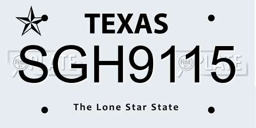 SGH9115 Texas License Plate