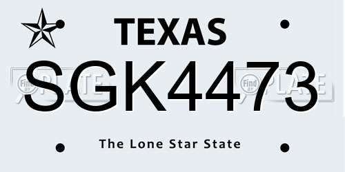 SGK4473 Texas License Plate