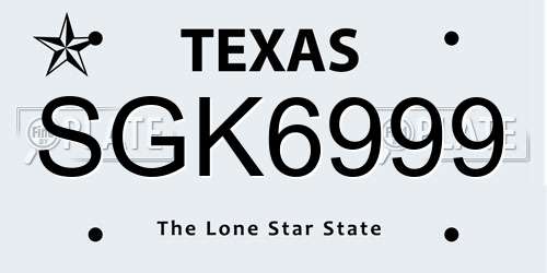 SGK6999 Texas License Plate