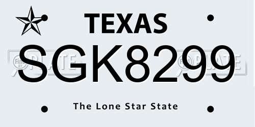 SGK8299 Texas License Plate
