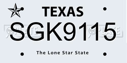 SGK9115 Texas License Plate