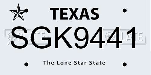 SGK9441 Texas License Plate