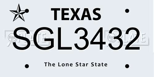 SGL3432 Texas License Plate
