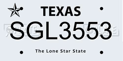 SGL3553 Texas License Plate