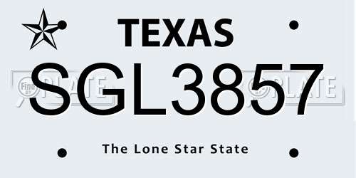 SGL3857 Texas License Plate