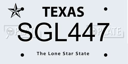 SGL447 Texas License Plate