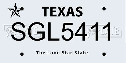 SGL5411 Texas License Plate