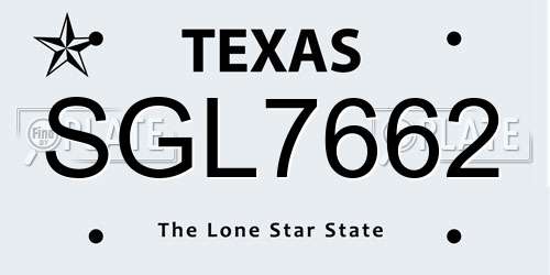 SGL7662 Texas License Plate