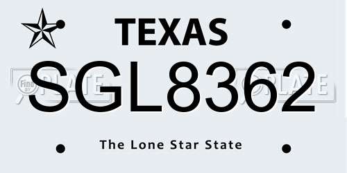 SGL8362 Texas License Plate