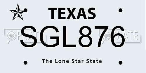 SGL876 Texas License Plate
