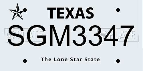 SGM3347 Texas License Plate