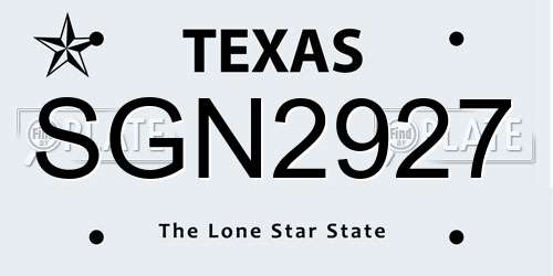 SGN2927 Texas License Plate