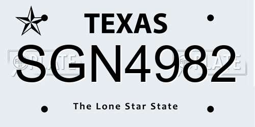 SGN4982 Texas License Plate