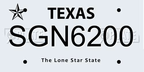 SGN6200 Texas License Plate