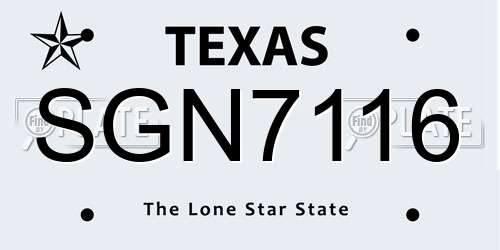SGN7116 Texas License Plate