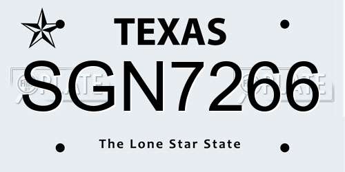 SGN7266 Texas License Plate