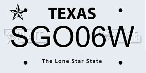 SGO06W Texas License Plate