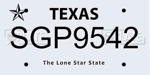 SGP9542 Texas License Plate