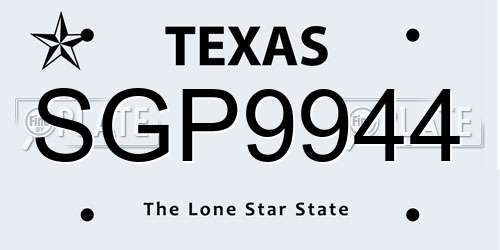 SGP9944 Texas License Plate