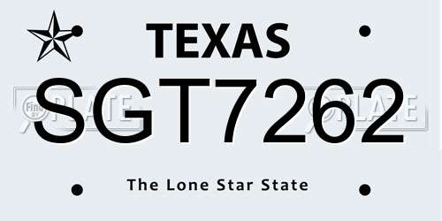 SGT7262 Texas License Plate